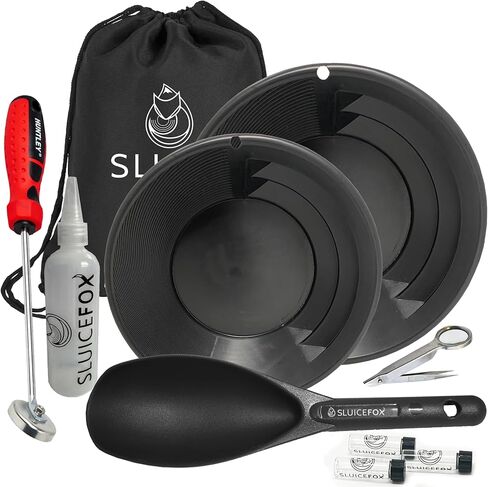 Gold Rush panning kit with Carry Bag; 10-piece Prospecting Tools for Adults and Kids. Gold pan Accessories; Black Sand Magnet, Plastic Gold Shovel, snifter Bottle, Tweezers and Gold vials in Saudi Arabia