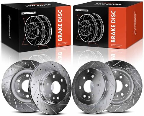A-Premium Front and Rear Drilled and Slotted Disc Brake Rotors Compatible with Select Chevy, GMC, Buick and Saturn Models - Traverse 2009-2017, Acadia 2007-2017, Enclave 2008-2017, Outlook 2007-2010 in Kuwait