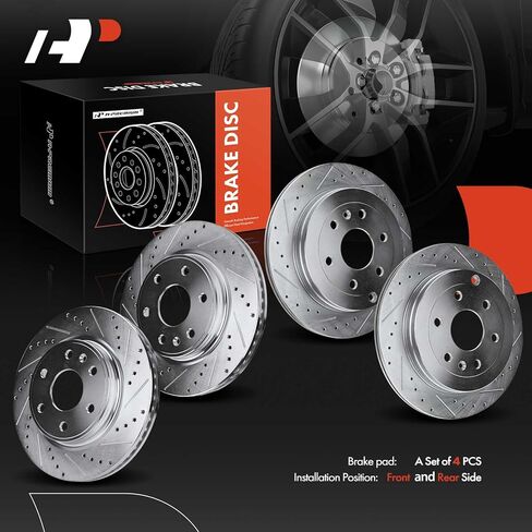 A-Premium Front and Rear Drilled and Slotted Disc Brake Rotors Compatible with Select Chevy, GMC, Buick and Saturn Models - Traverse 2009-2017, Acadia 2007-2017, Enclave 2008-2017, Outlook 2007-2010 in Kuwait