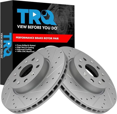 TRQ Front Brake Rotor Set G Coated Vented Drilled and Slotted Compatible with 2014-2019 Cadillac CTS 2020-2023 CT5 2016-2022 Chevrolet Camaro in Kuwait