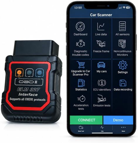 Bluetooth OBDII Scan Tool for iPhone & Android - No Subscription Fee - OBD2 Car Scanner and Code Reader - Diagnose Check Engine Fault, Supports 10 Languages and Most Cars After 1996 in Saudi Arabia