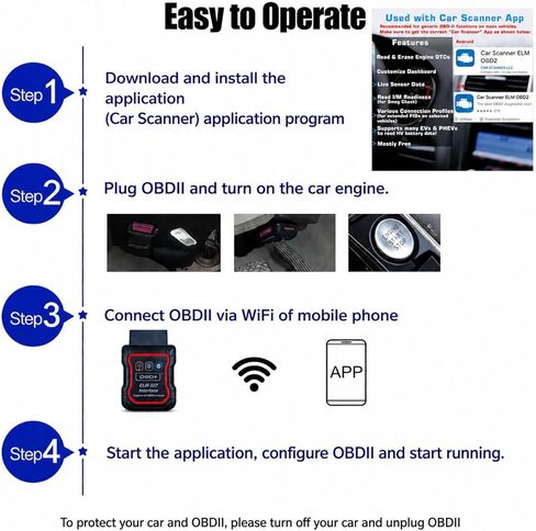 Bluetooth OBDII Scan Tool for iPhone & Android - No Subscription Fee - OBD2 Car Scanner and Code Reader - Diagnose Check Engine Fault, Supports 10 Languages and Most Cars After 1996 in Saudi Arabia
