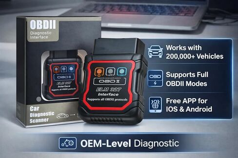 Bluetooth OBDII Scan Tool for iPhone & Android - No Subscription Fee - OBD2 Car Scanner and Code Reader - Diagnose Check Engine Fault, Supports 10 Languages and Most Cars After 1996 in Saudi Arabia