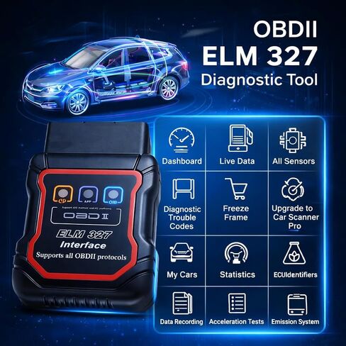 Bluetooth OBDII Scan Tool for iPhone & Android - No Subscription Fee - OBD2 Car Scanner and Code Reader - Diagnose Check Engine Fault, Supports 10 Languages and Most Cars After 1996 in Saudi Arabia