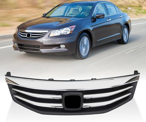 Front Bumper Black Grille Replacement Shroud with Chrome Trim Front Mesh Intake Grille Replacement Kit Compatible with 2011 2012 Honda Accord 4door in Kuwait