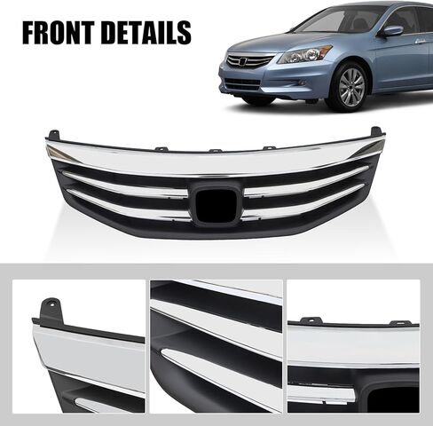 Front Bumper Black Grille Replacement Shroud with Chrome Trim Front Mesh Intake Grille Replacement Kit Compatible with 2011 2012 Honda Accord 4door in Kuwait