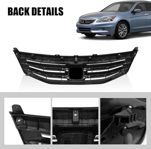 Front Bumper Black Grille Replacement Shroud with Chrome Trim Front Mesh Intake Grille Replacement Kit Compatible with 2011 2012 Honda Accord 4door in Kuwait