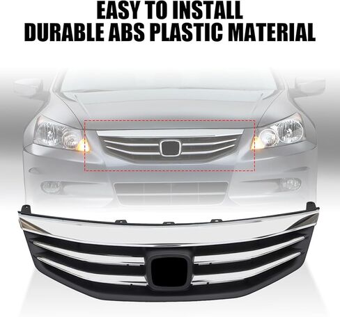 Front Bumper Black Grille Replacement Shroud with Chrome Trim Front Mesh Intake Grille Replacement Kit Compatible with 2011 2012 Honda Accord 4door in Kuwait