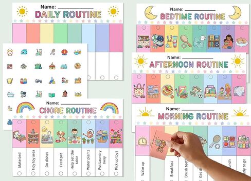 19PCS Kids Flip Daily Household Routine Chart Set – Morning/Afternoon/Bedtime & Chore Visual Schedule for Kids with Include Customizable Routine Chart with Stickers & Velcro Dots in Saudi Arabia