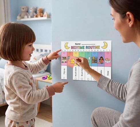 19PCS Kids Flip Daily Household Routine Chart Set – Morning/Afternoon/Bedtime & Chore Visual Schedule for Kids with Include Customizable Routine Chart with Stickers & Velcro Dots in Saudi Arabia