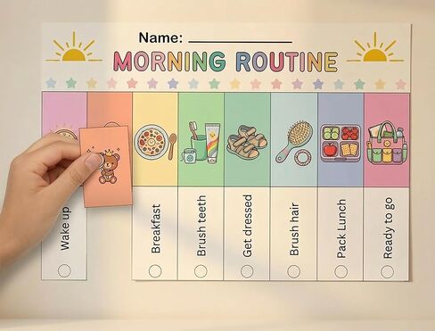 19PCS Kids Flip Daily Household Routine Chart Set – Morning/Afternoon/Bedtime & Chore Visual Schedule for Kids with Include Customizable Routine Chart with Stickers & Velcro Dots in Saudi Arabia