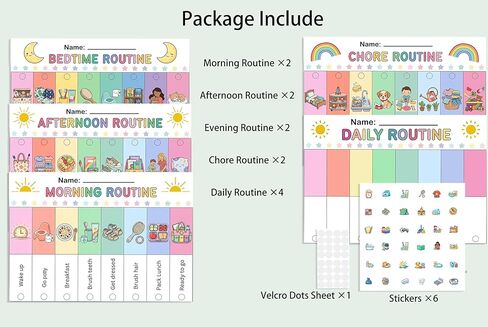 19PCS Kids Flip Daily Household Routine Chart Set – Morning/Afternoon/Bedtime & Chore Visual Schedule for Kids with Include Customizable Routine Chart with Stickers & Velcro Dots in Saudi Arabia