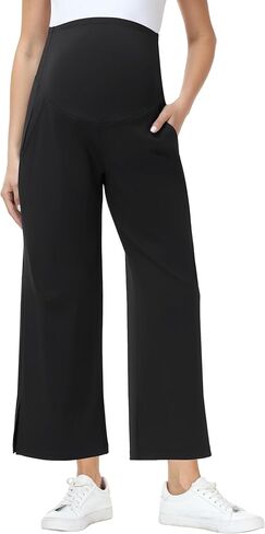 Foucome Women's Maternity Capris Wide Leg Yoga Sweatpants Loose Pregnancy Casual Lounge Work Cropped Pants in Saudi Arabia