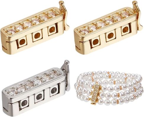 4 Pcs 2 Colors Brass Zirconia Layering Clasps 3-Strand Clasp Connectors Rectangle Rhinestone Layered Clasp Necklace Separator for Jewelry Bracelet Making Golden Platinum in Kuwait