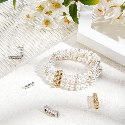 4 Pcs 2 Colors Brass Zirconia Layering Clasps 3-Strand Clasp Connectors Rectangle Rhinestone Layered Clasp Necklace Separator for Jewelry Bracelet Making Golden Platinum in Kuwait