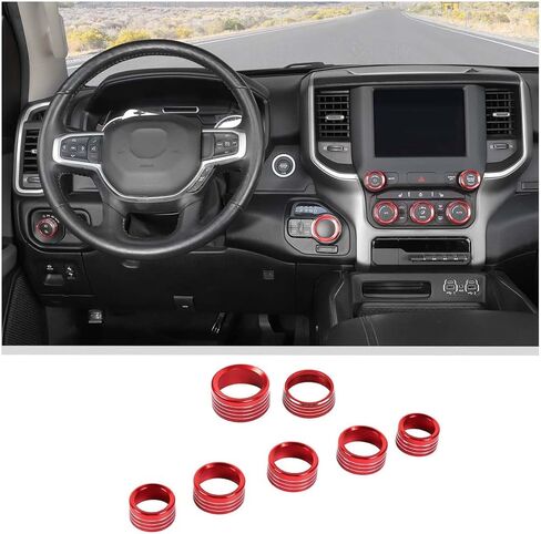 JWWY Radio AC Knobs Air Conditioner Switch Button Center Console Headlight Gear Shift Switch Knob Cover Trim Fit for 2018-2025 Dodge RAM Interior Accessories 7PCS Black in Kuwait