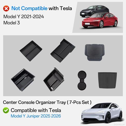 7PCS Center Console Organizer Tray for Tesla Model Y Juniper 2025 2026 Premium Performance Accessories with Armrest Hidden Storage Box Cup Holder Charger Pad ABS Silicone Center Organizer Set in Saudi Arabia