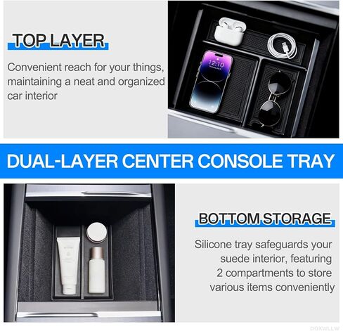 7PCS Center Console Organizer Tray for Tesla Model Y Juniper 2025 2026 Premium Performance Accessories with Armrest Hidden Storage Box Cup Holder Charger Pad ABS Silicone Center Organizer Set in Saudi Arabia