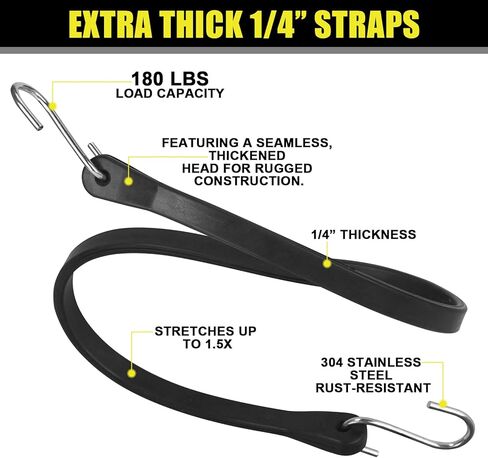 Bungee Cords with Hooks - Heavy Duty 30"/21"/15"/10" 10 Pack Rubber Straps, 304 Stainless Steel S-Hooks, 1.5X Stretch & 180 Lbs Load, Weatherproof for Truck, Tarp, Motorcycle, Camping, Outdoor in Saudi Arabia