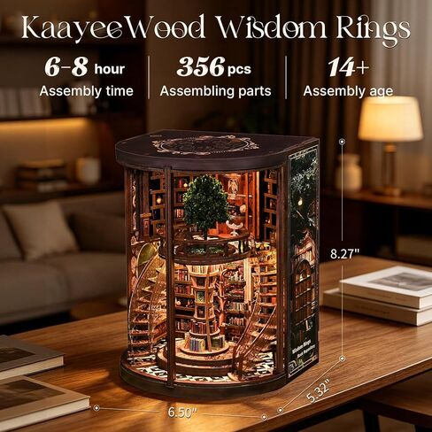 Book Nook Kit, 3D Wooden Puzzles for Adults, DIY Miniature House Kit for Adults, Booknook with LED Light, Gifts for Family, Friends and Book Lovers, Bookshelf Decor(Wisdom Rings) in Saudi Arabia