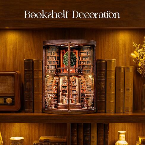 Book Nook Kit, 3D Wooden Puzzles for Adults, DIY Miniature House Kit for Adults, Booknook with LED Light, Gifts for Family, Friends and Book Lovers, Bookshelf Decor(Wisdom Rings) in Saudi Arabia