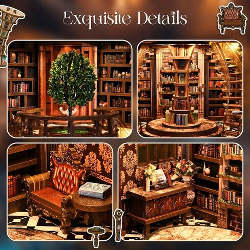 Book Nook Kit, 3D Wooden Puzzles for Adults, DIY Miniature House Kit for Adults, Booknook with LED Light, Gifts for Family, Friends and Book Lovers, Bookshelf Decor(Wisdom Rings) in Saudi Arabia