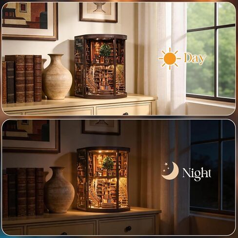 Book Nook Kit, 3D Wooden Puzzles for Adults, DIY Miniature House Kit for Adults, Booknook with LED Light, Gifts for Family, Friends and Book Lovers, Bookshelf Decor(Wisdom Rings) in Saudi Arabia