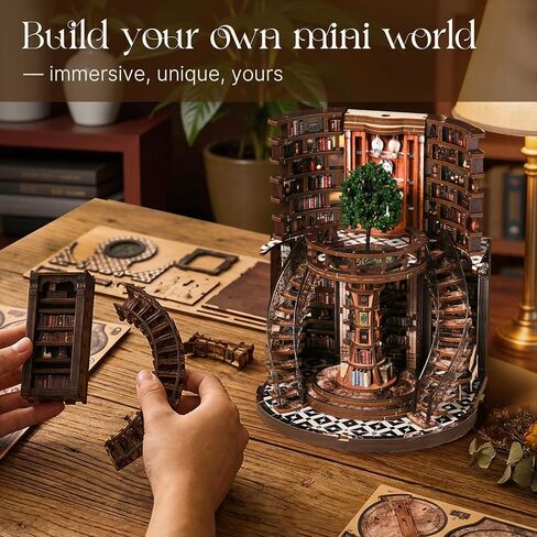 Book Nook Kit, 3D Wooden Puzzles for Adults, DIY Miniature House Kit for Adults, Booknook with LED Light, Gifts for Family, Friends and Book Lovers, Bookshelf Decor(Wisdom Rings) in Saudi Arabia