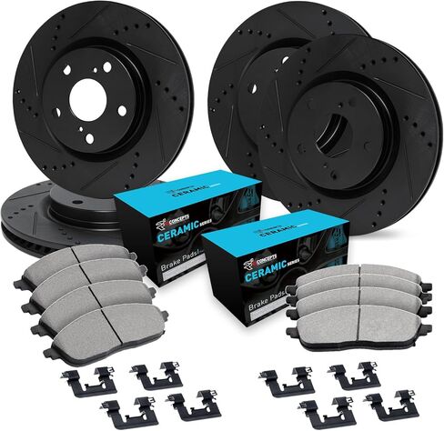 R1 Concepts Front and Rear Brake Kit Fits 2014-2024 INFINITI Q50; 2017-2022 INFINITI Q60| Ceramic Pads, Drilled Slotted Rotors| Hardware| 13.0" Front & 13.0" Rear in Kuwait