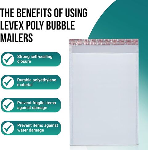 Levex - #5 10.5" x 16" [25 Pack] Poly Bubble Mailers, Padded Envelope Mailers, Packing Envelope & Mailing Bags for Shipping in Saudi Arabia