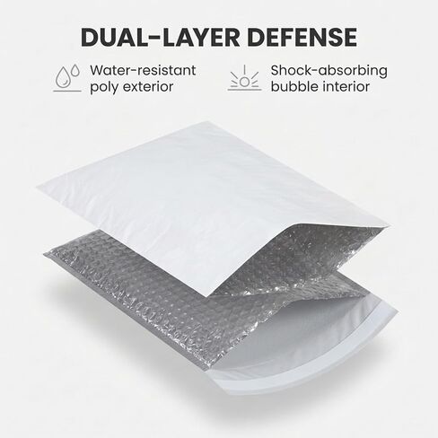 BOX USA 8 1/2 x 12" White Bubble Mailers (25 Pack) - Paper Padded Envelopes, Self-Seal Shipping Bags for Business, Heavy Duty Cushioned Mailing Envelopes for Packaging and Shipping in Kuwait