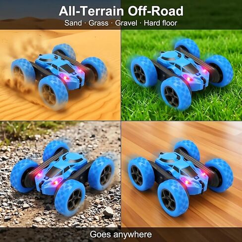 2.4GHz Remote Control Stunt Car for Boys 6-12, 360° Rotating Twin Motors Double Sided Off Road Vehicle, 4WD Rock Climbing Truck with LED Lights, 2 Rechargeable Batteries, Blue in Saudi Arabia