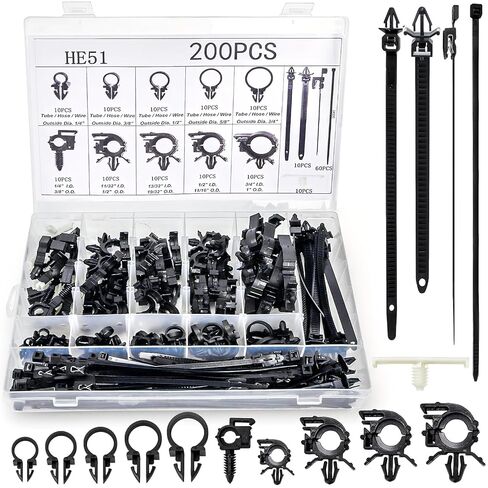 Goaste 200 Pieces Car Wire Loom Routing Clips, Automotive Harness Routing Clips Assortment, 15 Different Sizes Push Mount Cable Tie Kit, Universal Wiring Harness Clip Replacement Parts for Trucks Cars in Kuwait