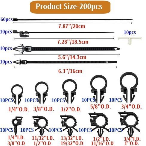 Goaste 200 Pieces Car Wire Loom Routing Clips, Automotive Harness Routing Clips Assortment, 15 Different Sizes Push Mount Cable Tie Kit, Universal Wiring Harness Clip Replacement Parts for Trucks Cars in Kuwait