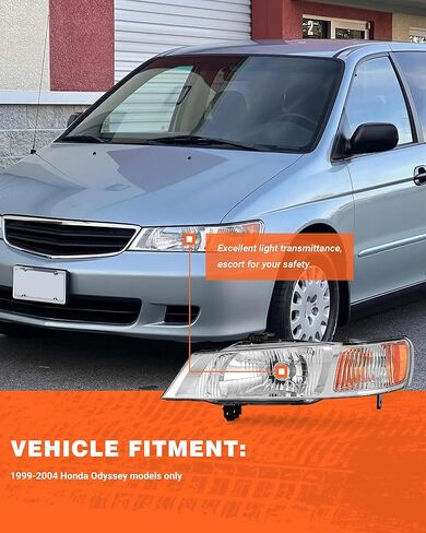 for Honda Odyssey 1999 2000 2001 2002 2003 2004 Headlight Assembly fit Odyssey 99-04 Headlamp Chrome Housing with Amber Reflector Replacement Driver and Passenger Sides in Kuwait