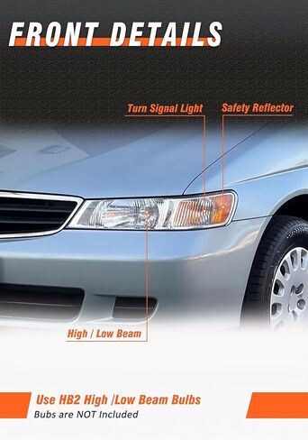 for Honda Odyssey 1999 2000 2001 2002 2003 2004 Headlight Assembly fit Odyssey 99-04 Headlamp Chrome Housing with Amber Reflector Replacement Driver and Passenger Sides in Kuwait