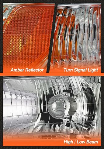 for Honda Odyssey 1999 2000 2001 2002 2003 2004 Headlight Assembly fit Odyssey 99-04 Headlamp Chrome Housing with Amber Reflector Replacement Driver and Passenger Sides in Kuwait