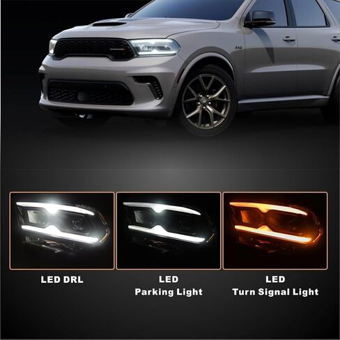 STARCLUSTER Headlight Assembly for 2021-2024 Dodge Durango, Driver Side(Left), Fit Factory LED Models Black Bezel Only, Replacement 68433783AE CH2502345, without Auto Leveling Headlamp in Saudi Arabia