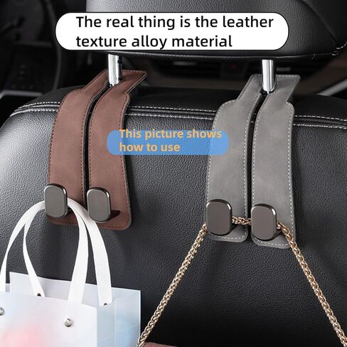 Coozyland Car Hooks, Coozy Land Metal Multi-Function Leather Car Headrest Hooks, Universal Double Hook Car Seat Back Storage Hooks for Wallets, Handbags, Bottles, Trash Bags, etc (Black 2-Pack) in Saudi Arabia