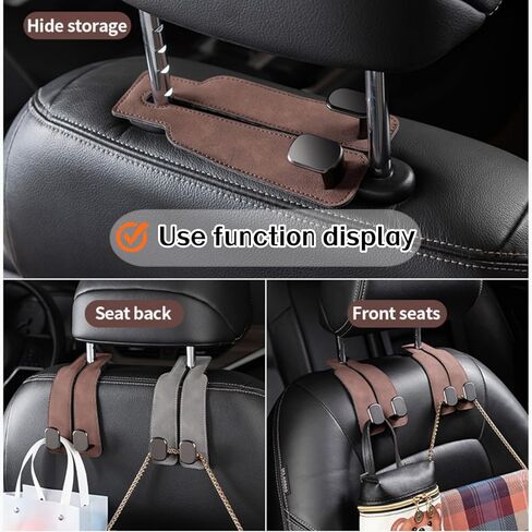 Coozyland Car Hooks, Coozy Land Metal Multi-Function Leather Car Headrest Hooks, Universal Double Hook Car Seat Back Storage Hooks for Wallets, Handbags, Bottles, Trash Bags, etc (Black 2-Pack) in Saudi Arabia