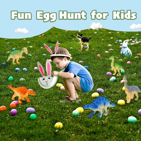 12 PCS Prefilled Easter Eggs with Dinosaur Toys, Filled Easter Basket Stuffers Gifts for 3-8 Year Old Kids Toddlers, Easter Egg Fillers Party Favors Classroom Prize Supplies in Saudi Arabia