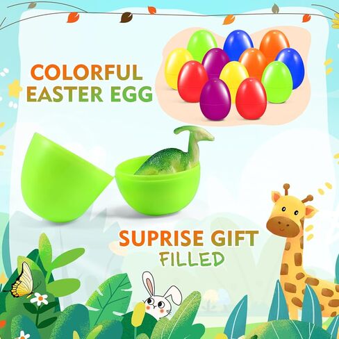 12 PCS Prefilled Easter Eggs with Dinosaur Toys, Filled Easter Basket Stuffers Gifts for 3-8 Year Old Kids Toddlers, Easter Egg Fillers Party Favors Classroom Prize Supplies in Saudi Arabia