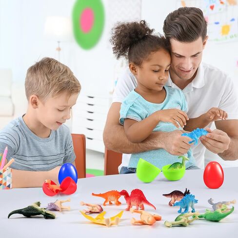 12 PCS Prefilled Easter Eggs with Dinosaur Toys, Filled Easter Basket Stuffers Gifts for 3-8 Year Old Kids Toddlers, Easter Egg Fillers Party Favors Classroom Prize Supplies in Saudi Arabia