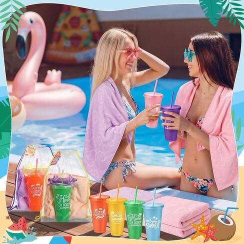 Realspring 60 Pcs Beach Pool Party Favors Summer Pool Gift Bulk End of Year Student Gifts from Teachers Sunglasses Summer Plastic Cups with Lid Straw Beach Towel Cards for Swim Birthday Party Supply in Kuwait
