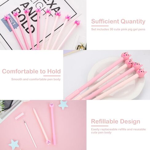 30pcs Cute Pig Gel Ink Pens, 0.5 mm Black Ink Writing Pens for Journaling, Novelty Animal Kawaii Roller Ball Pens for Office School Students Supplies Kids Gift in Kuwait