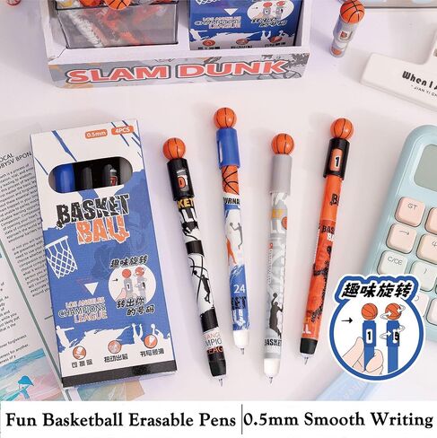 8 PCS Fun Rotatable Basketball Erasable Blue Gel Pens 0.5mm, Spin Sports Pen, Slam Dunk Design, Basketball Theme Party Favors for Sports Fans, Clubs, School, Office in Saudi Arabia