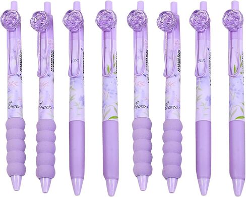 8pcs Rose Gel Ink Pens Black Ink Retractable Writing Pens Bulk with Super Soft Grip for Party Supplies School Office (pink rose pens 8pcs) in Kuwait
