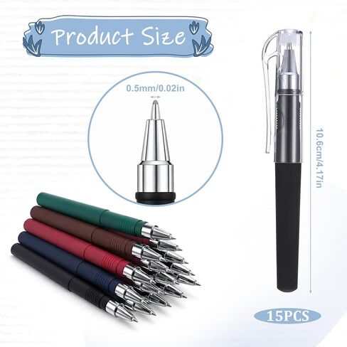 15Pcs Mini Gel Pens Bulk, 0.5mm Pocket Pen 4.16 Inch Black Ink Small Pens Assorted Colors Smooth Writing Quick Dry Cute Pens for Small Notebook, Office School Supplies in Kuwait