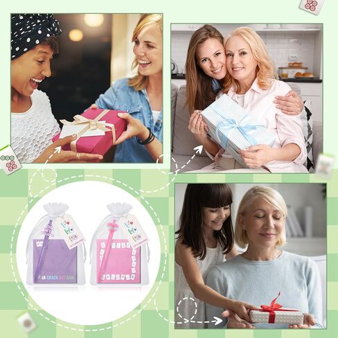 Gersoniel 20 Set Mahjong Ballpoint Pens Gifts for Mahjong Lovers Sticky Notes and Cards White Organza Bag Chinese Funny Gifts for Mah Jong Themed Birthday Party New Year Office Home Supplies in Kuwait