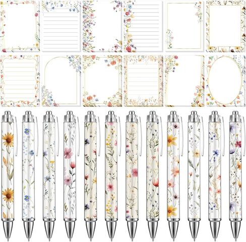 Glenmal 24 Pcs Wildflower Sticky Notes with Pens Floral Theme Teacher Gifts for Women to Do List Memo Pads Self Adhesive Notepads Black Ink Ballpoint Pen for Spring Birthday Party Favors(Vivid) in Kuwait